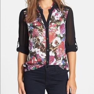 KUT from the Kloth | Floral Sheer Button Down Top